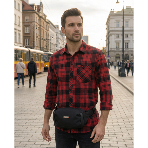 Peterson vyriška maža juosmens ir per petį nešiojama rankinė (crossbody), juoda D90