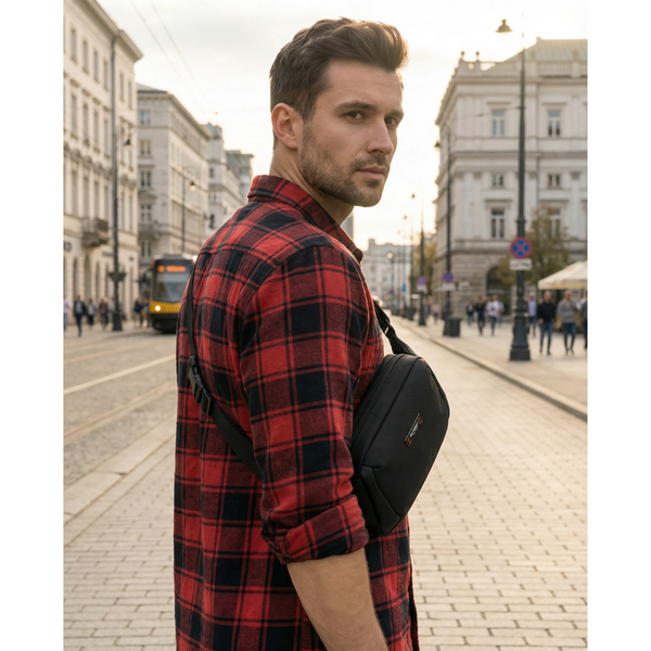 Peterson vyriška maža juosmens ir per petį nešiojama rankinė (crossbody), juoda D90