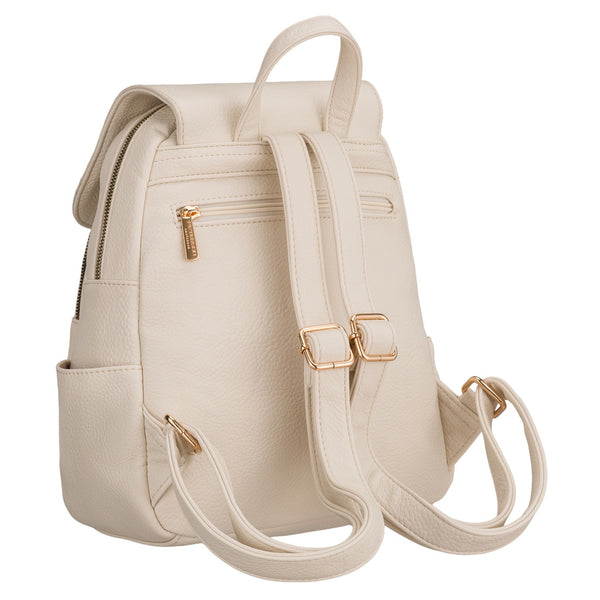 Maža moteriška miesto kuprinė „Peterson“ su atvartu, elegantiška, smėlio spalvos, iš ekologiškos odos D95