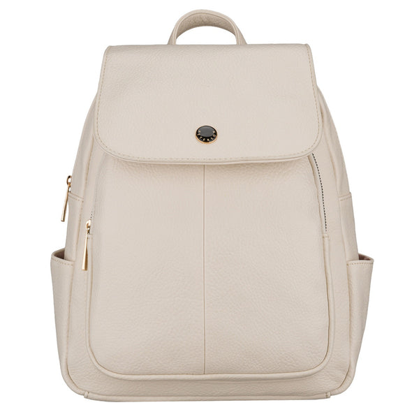 Maža moteriška miesto kuprinė „Peterson“ su atvartu, elegantiška, smėlio spalvos, iš ekologiškos odos D95