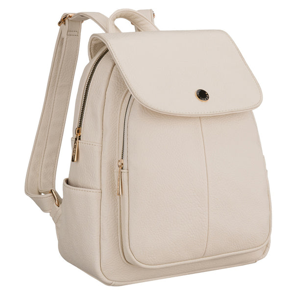 Maža moteriška miesto kuprinė „Peterson“ su atvartu, elegantiška, smėlio spalvos, iš ekologiškos odos D95