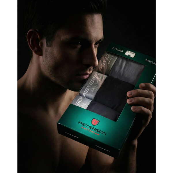 Vyriškos medvilninės bokserės „Peterson“, 3 porų rinkinys, juoda/pilka, XL D77