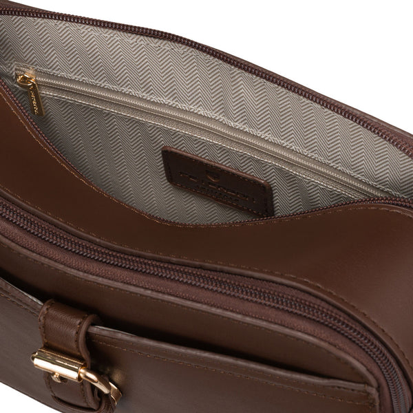 Maža moteriška „Peterson“ crossbody rankinė per petį, ruda, iš ekologiškos odos D48