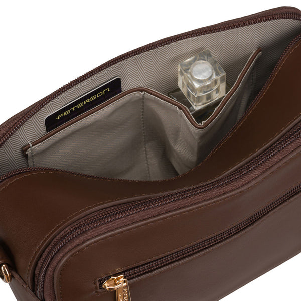 Maža moteriška „Peterson“ crossbody rankinė per petį, ruda, iš ekologiškos odos D48