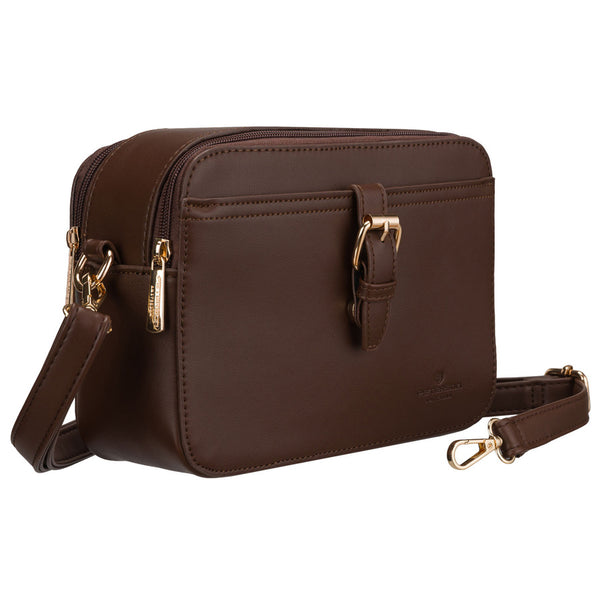 Maža moteriška „Peterson“ crossbody rankinė per petį, ruda, iš ekologiškos odos D48