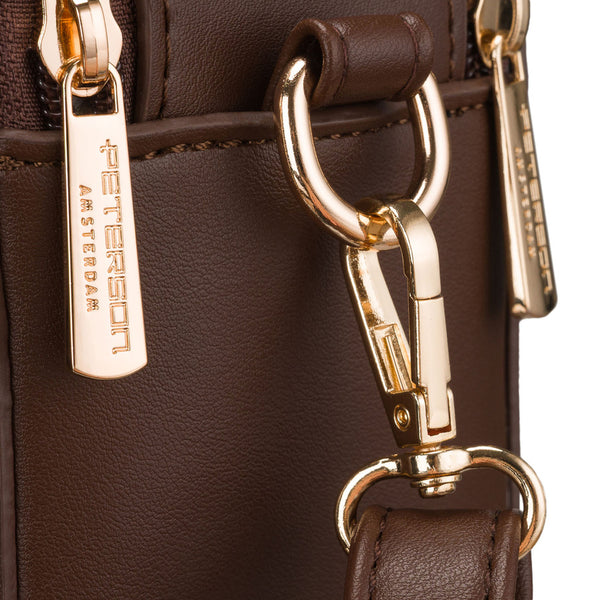 Maža moteriška „Peterson“ crossbody rankinė per petį, ruda, iš ekologiškos odos D48