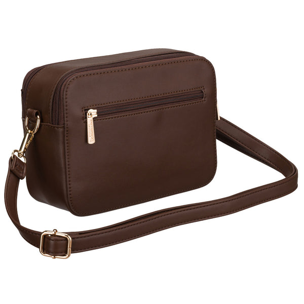 Maža moteriška „Peterson“ crossbody rankinė per petį, ruda, iš ekologiškos odos D48