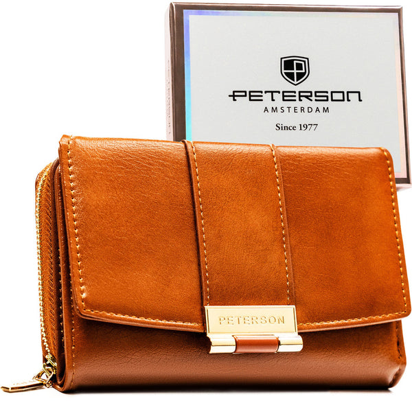 Moteriška ruda ekologiškos odos piniginė su spaude „Peterson“ ST46