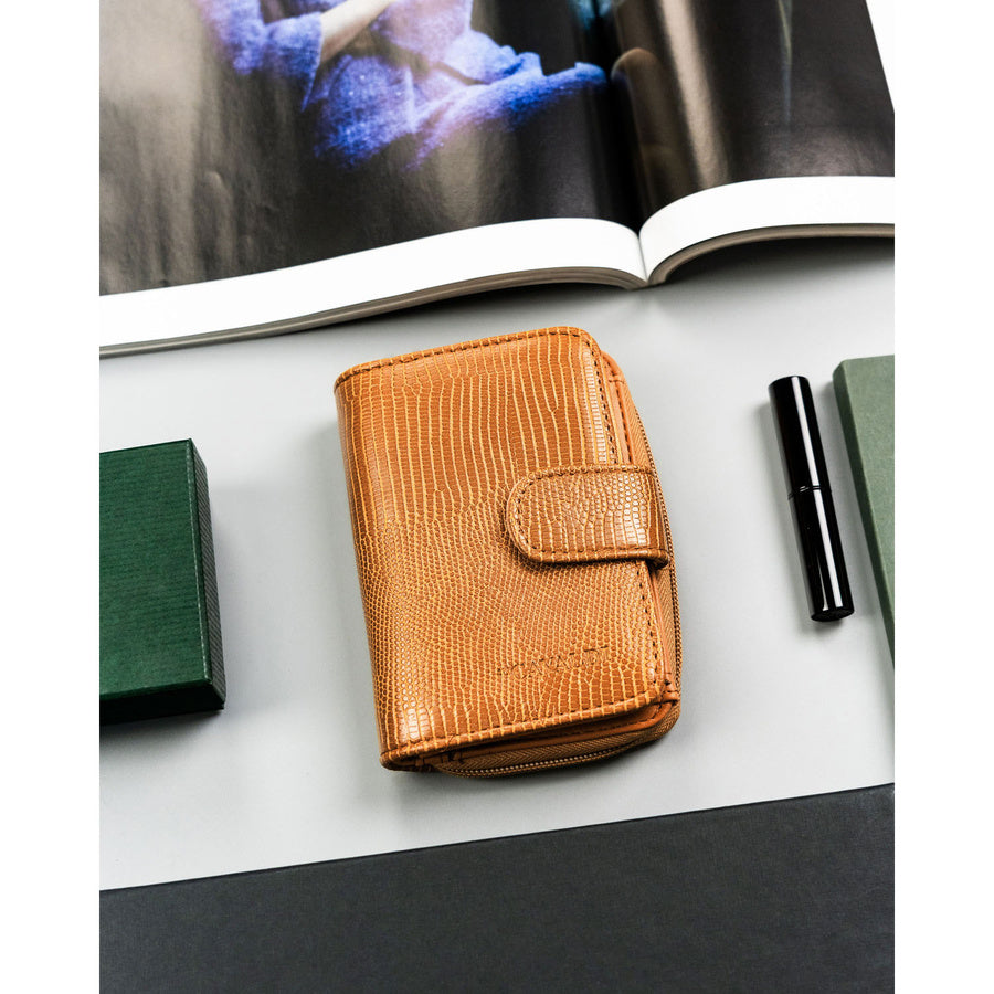 Moteriška ruda ekologiškos odos piniginė su krokodilo odos rašto įspaudu, 4U Cavaldi TL6