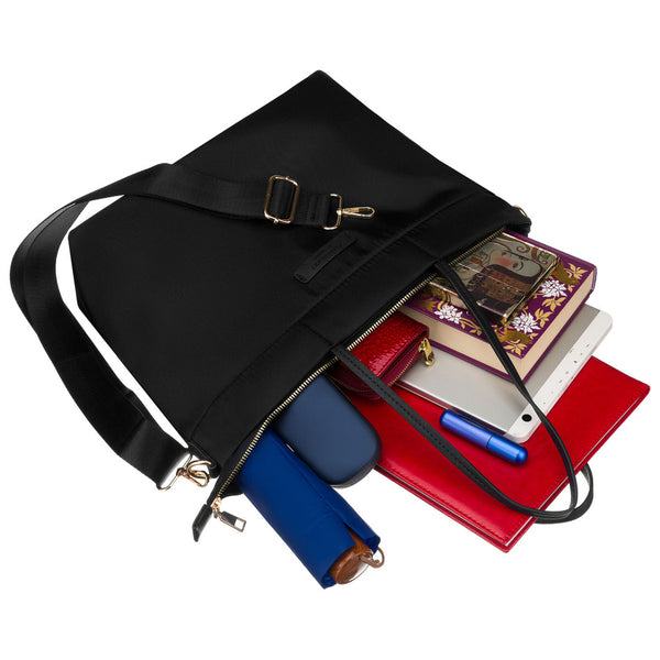 Didelė juoda moteriška „Peterson“ nailoninė shopper rankinė A4 formatui, su magnetiniu užsegimu P24