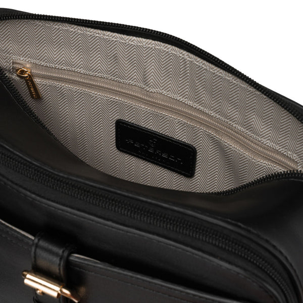 Maža moteriška „Peterson“ crossbody rankinė per petį, juoda, iš ekologiškos odos D47