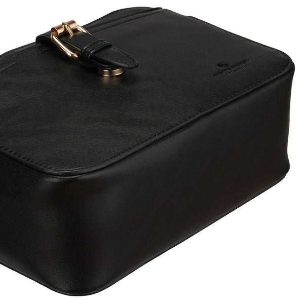 Maža moteriška „Peterson“ crossbody rankinė per petį, juoda, iš ekologiškos odos D47