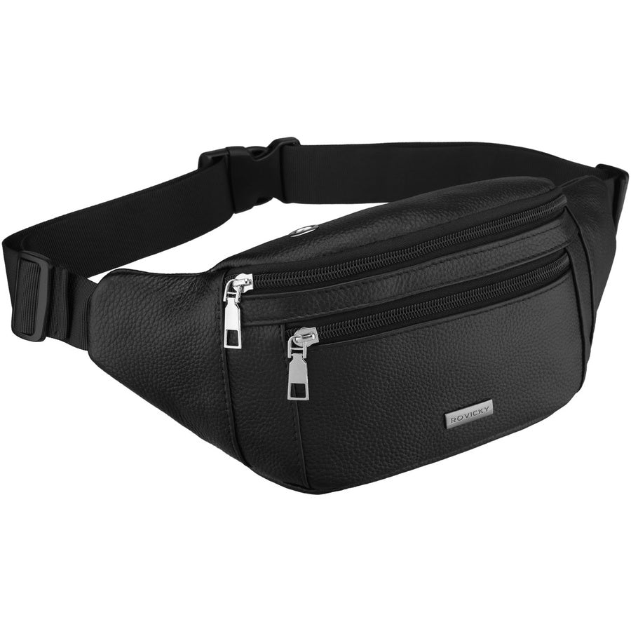 Vyriška juoda natūralios odos vieno skyriaus juosmens rankinė „Rovicky“