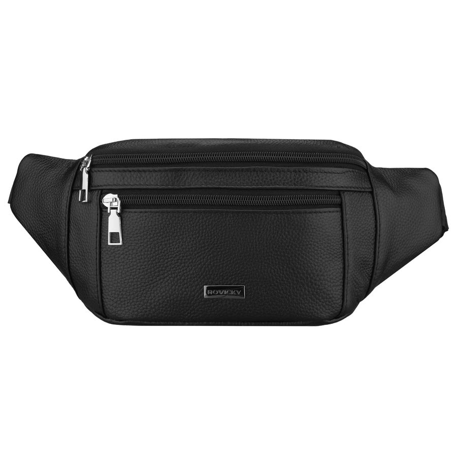 Vyriška juoda natūralios odos vieno skyriaus juosmens rankinė „Rovicky“