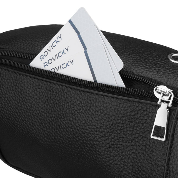 Vyriška juoda natūralios odos vieno skyriaus juosmens rankinė „Rovicky“