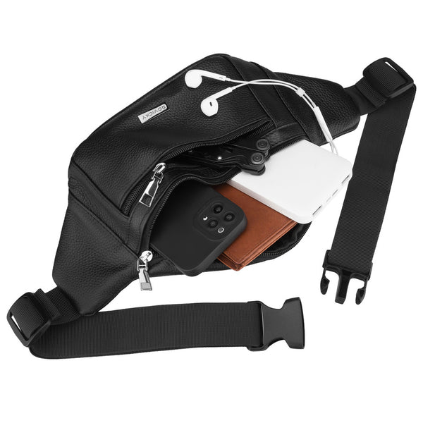 Vyriška juoda natūralios odos vieno skyriaus juosmens rankinė „Rovicky“