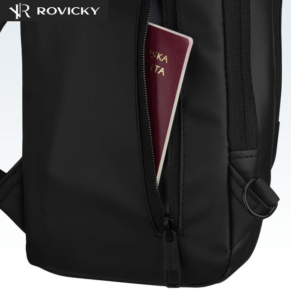 Talpi vyriška per petį nešiojama rankinė „Rovicky“ su USB jungtimi, juoda, iš ekologiškos odos ST84
