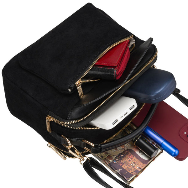 Peterson moteriška maža juoda „crossbody“ rankinė per petį su užtrauktuku, miesto stiliaus, iš dirbtinės odos D65