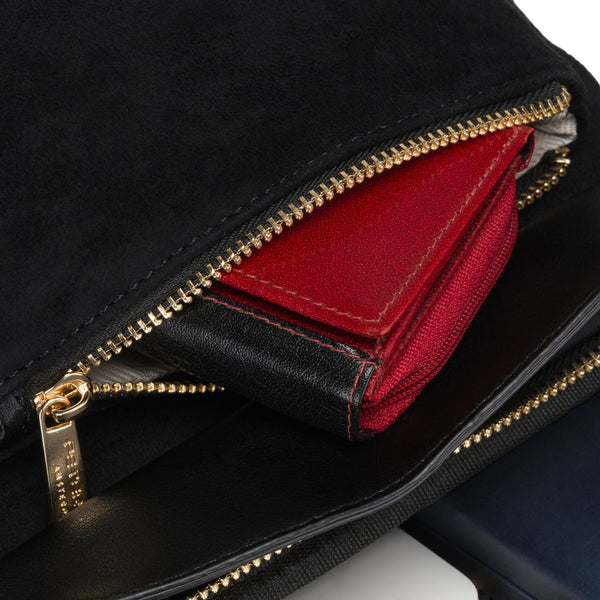 Peterson moteriška maža juoda „crossbody“ rankinė per petį su užtrauktuku, miesto stiliaus, iš dirbtinės odos D65