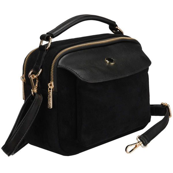 Peterson moteriška maža juoda „crossbody“ rankinė per petį su užtrauktuku, miesto stiliaus, iš dirbtinės odos D65