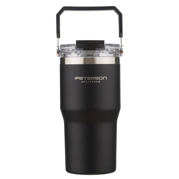 Peterson  600ml juodas nerūdijančio plieno termo puodelis su rankenėle