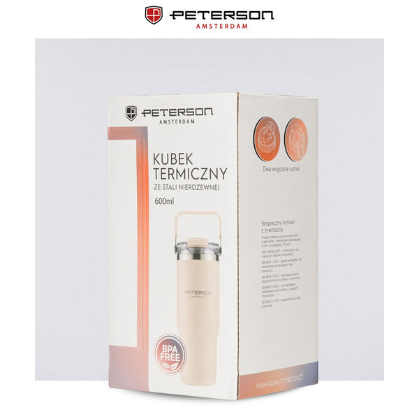 Peterson  600ml juodas nerūdijančio plieno termo puodelis su rankenėle