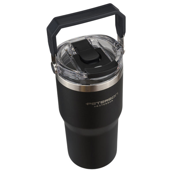 Peterson  600ml juodas nerūdijančio plieno termo puodelis su rankenėle