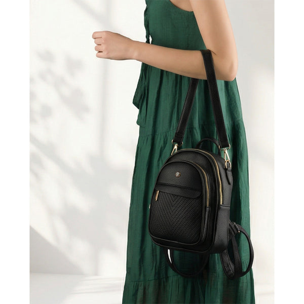 Peterson moteriška maža 2in1 kuprinė-rankinė per petį, elegantiška, juoda, iš ekologiškos odos D96