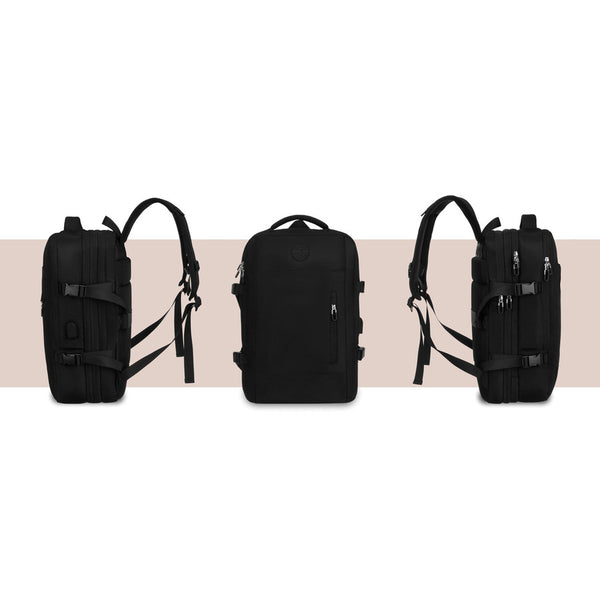 Juoda kelioninė kuprinė „Peterson“ rankiniam lėktuvo bagažui iš patvarios medžiagos K52