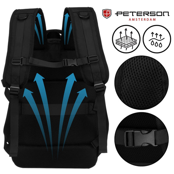 Juoda kelioninė kuprinė „Peterson“ rankiniam lėktuvo bagažui iš patvarios medžiagos K52