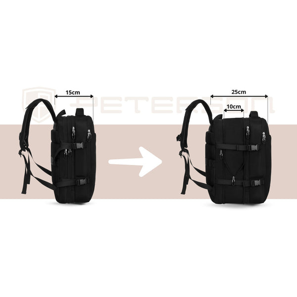 Juoda kelioninė kuprinė „Peterson“ rankiniam lėktuvo bagažui iš patvarios medžiagos K52