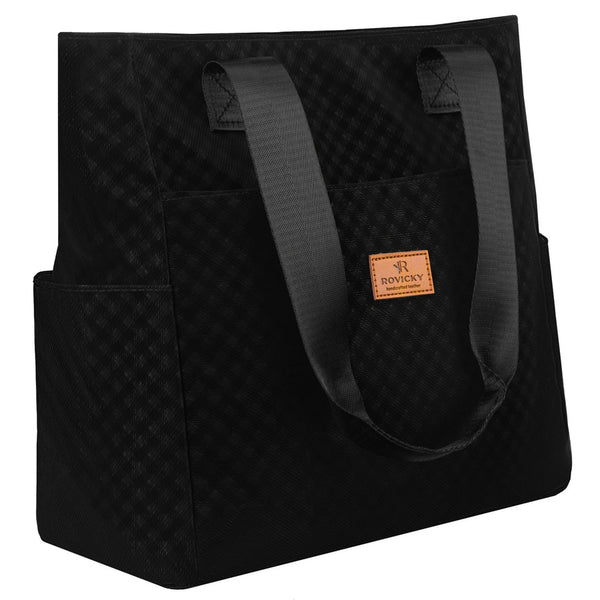 Moteriška juoda poliesterinė „Rovicky“ shopper rankinė su geometriniu raštu RP35