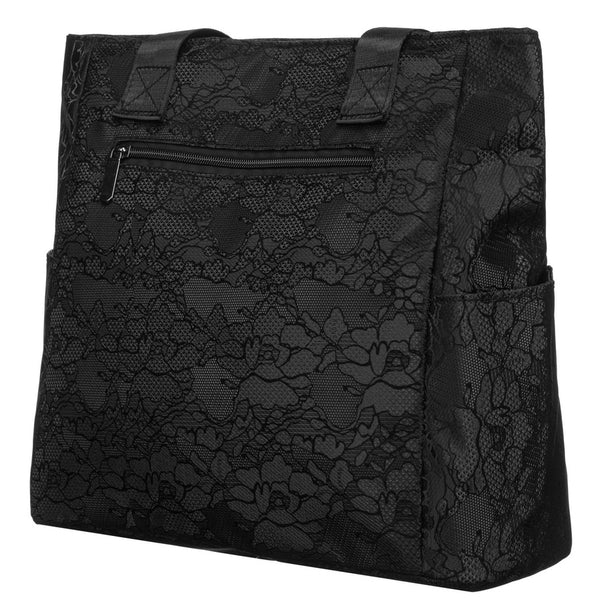 Moteriška juoda poliesterio shopper rankinė „Rovicky“ su išorine užtrauktuku užsegama kišenele ir patogiomis rankenomis RP36