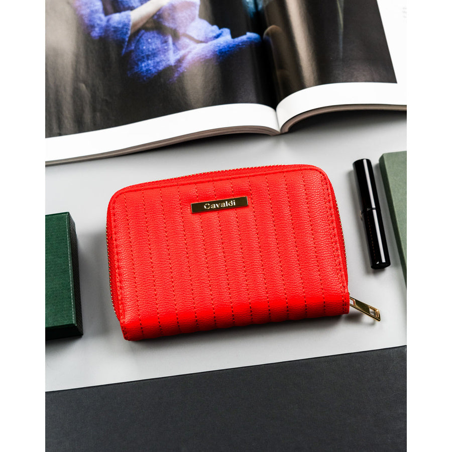 Moteriška raudona ekologiškos odos piniginė 4U Cavaldi, užsegama spaude ir užtrauktuku TL12