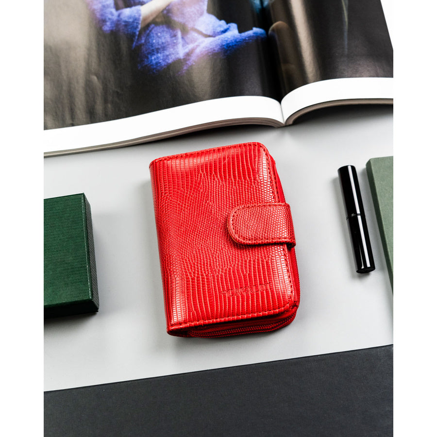 Moteriška raudona ekologiškos odos piniginė su krokodilo odos rašto įspaudu, 4U Cavaldi TL5