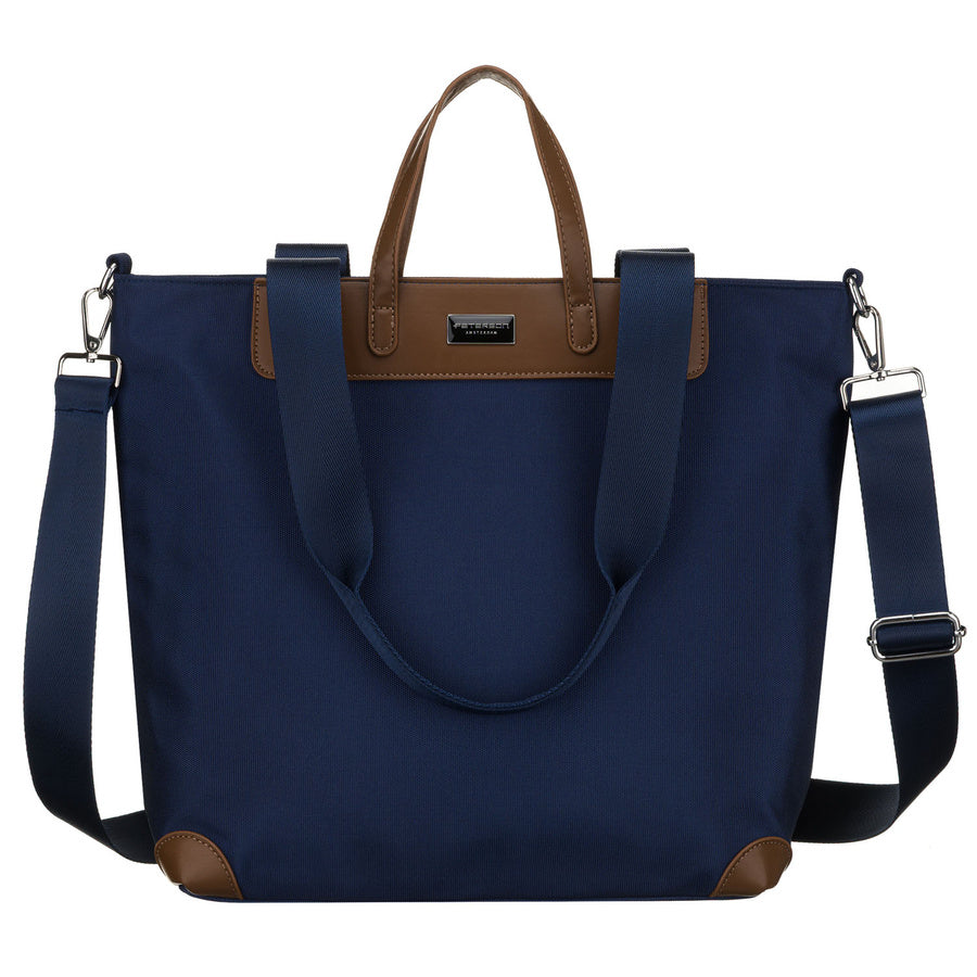 Didelė tamsiai mėlyna moteriška „Peterson“ shopper tipo rankinė su viena skyriumi, su rankenomis ir nuimamu dirželiu P28