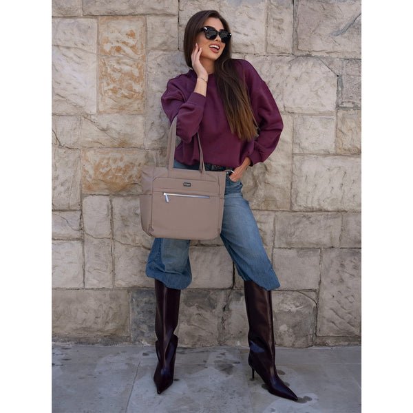 Didelė moteriška shopper tipo rankinė ant peties „Peterson“, elegantiškos spalvos, iš dirbtinės odos RM10