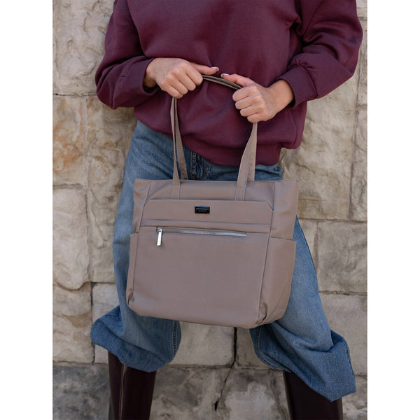 Didelė moteriška shopper tipo rankinė ant peties „Peterson“, elegantiškos spalvos, iš dirbtinės odos RM10