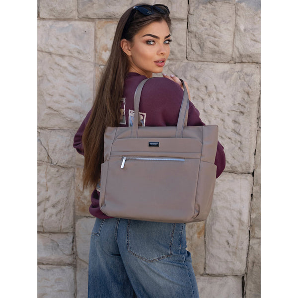Didelė moteriška shopper tipo rankinė ant peties „Peterson“, elegantiškos spalvos, iš dirbtinės odos RM10
