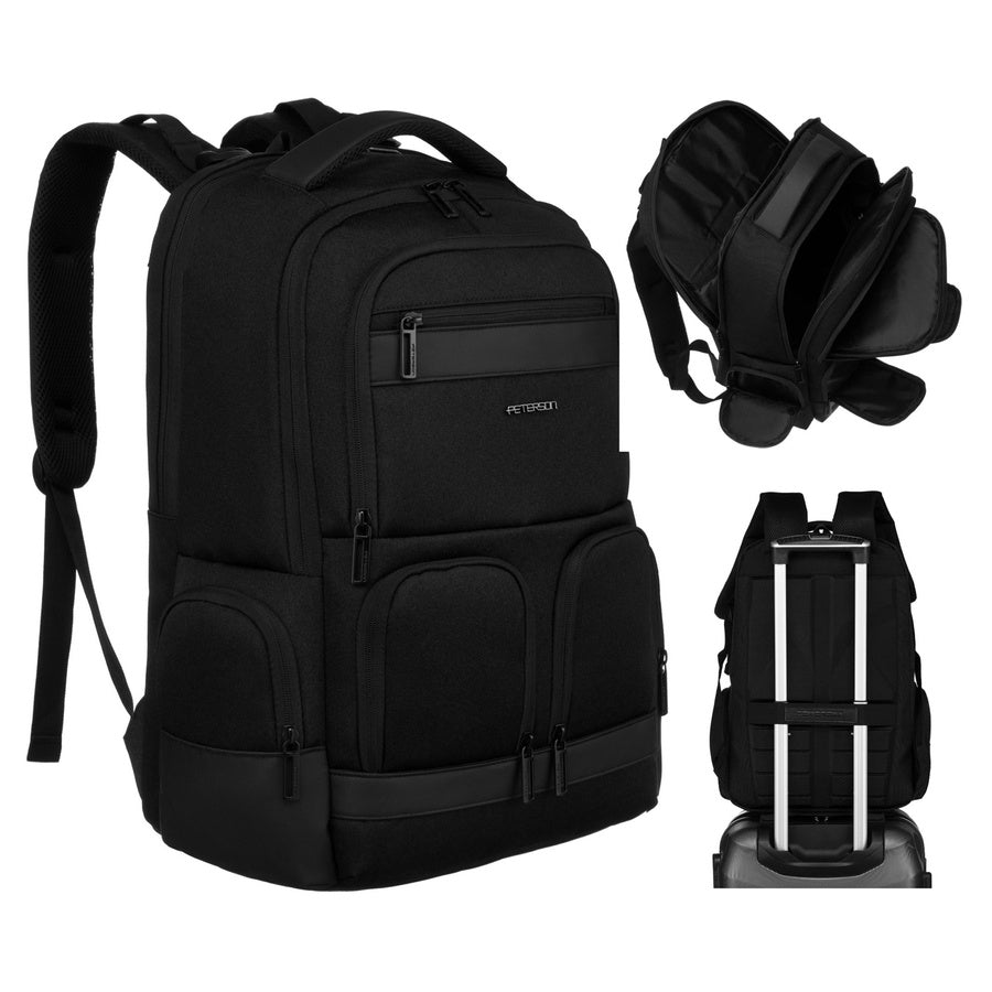 Didelė juoda tekstilinė kelioninė kuprinė vyrams „Peterson“ nešiojamajam kompiuteriui K43