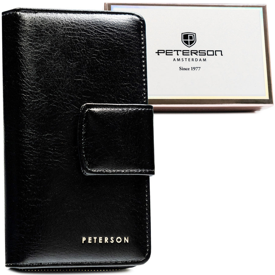 Didelis vertikalus moteriškas piniginės tipo dėklas „Peterson“ iš ekologiškos odos, juodas ST22