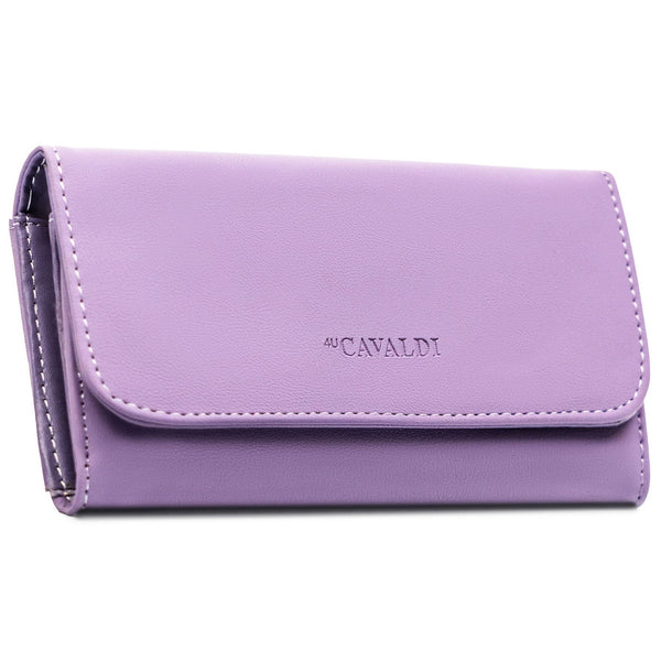 Didelė moteriška piniginė 4U Cavaldi iš ekologiškos odos, violetinė, su išorine kišenėle, užsegama spaudele