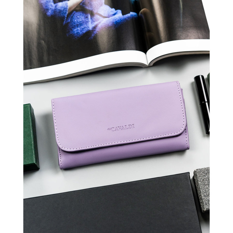 Didelė moteriška piniginė 4U Cavaldi iš ekologiškos odos, violetinė, su išorine kišenėle, užsegama spaudele