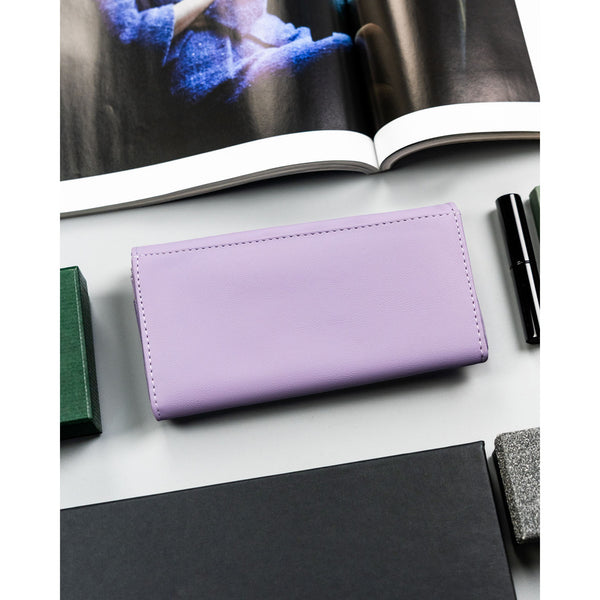 Didelė moteriška piniginė 4U Cavaldi iš ekologiškos odos, violetinė, su išorine kišenėle, užsegama spaudele