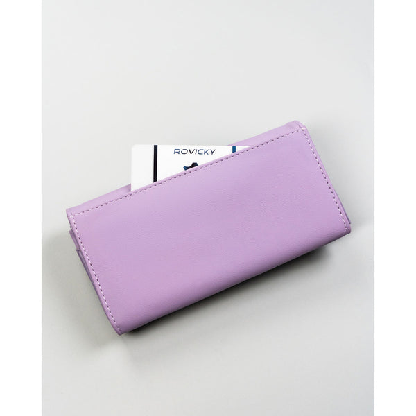 Didelė moteriška piniginė 4U Cavaldi iš ekologiškos odos, violetinė, su išorine kišenėle, užsegama spaudele