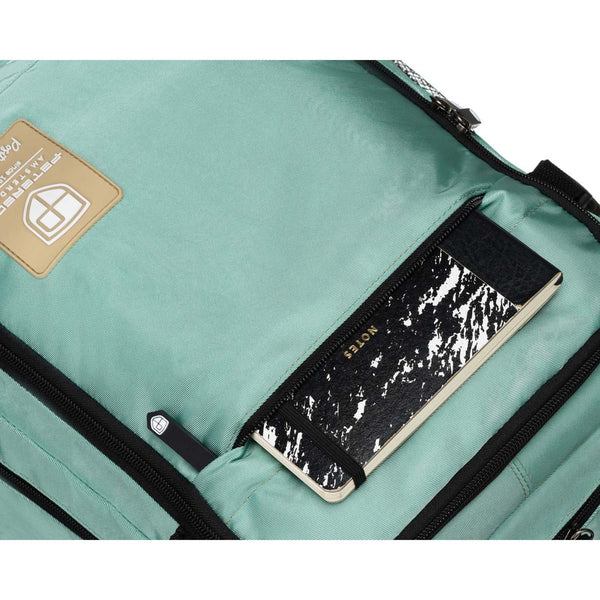 Turkio spalvos tekstilinė dviejų skyrių kelioninė kuprinė „Peterson“ su tvirtinimu prie lagamino ir USB jungtimi K47