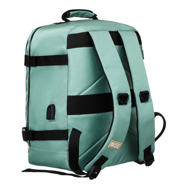 Turkio spalvos tekstilinė dviejų skyrių kelioninė kuprinė „Peterson“ su tvirtinimu prie lagamino ir USB jungtimi K47