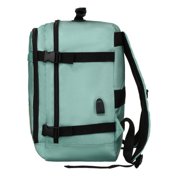 Turkio spalvos tekstilinė dviejų skyrių kelioninė kuprinė „Peterson“ su tvirtinimu prie lagamino ir USB jungtimi K47