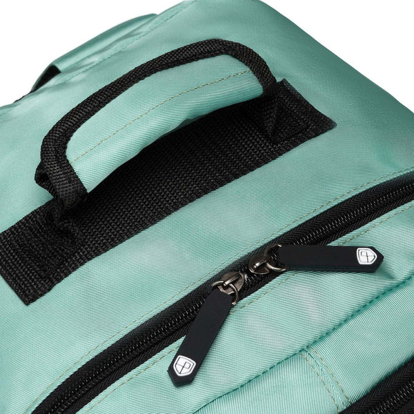 Turkio spalvos tekstilinė dviejų skyrių kelioninė kuprinė „Peterson“ su tvirtinimu prie lagamino ir USB jungtimi K47