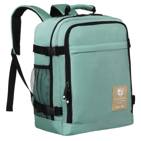 Turkio spalvos tekstilinė dviejų skyrių kelioninė kuprinė „Peterson“ su tvirtinimu prie lagamino ir USB jungtimi K47